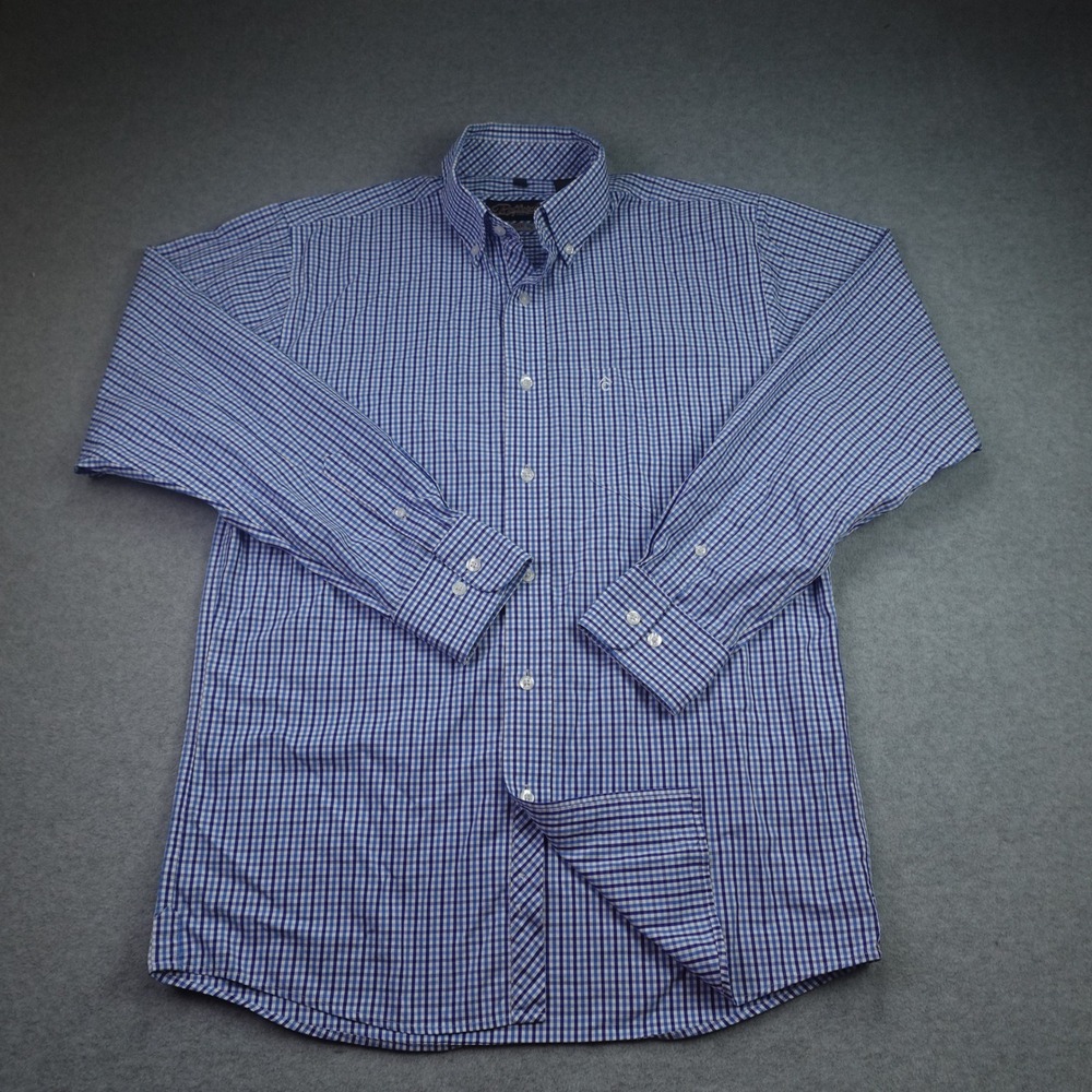 Rafter C Shirt Mens Medium Blue Gingham Western Button Up  Easy Wear